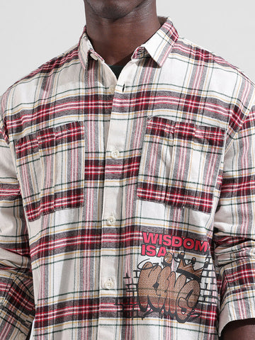 Men's Off White Relaxed Fit Checkered Street Shirt