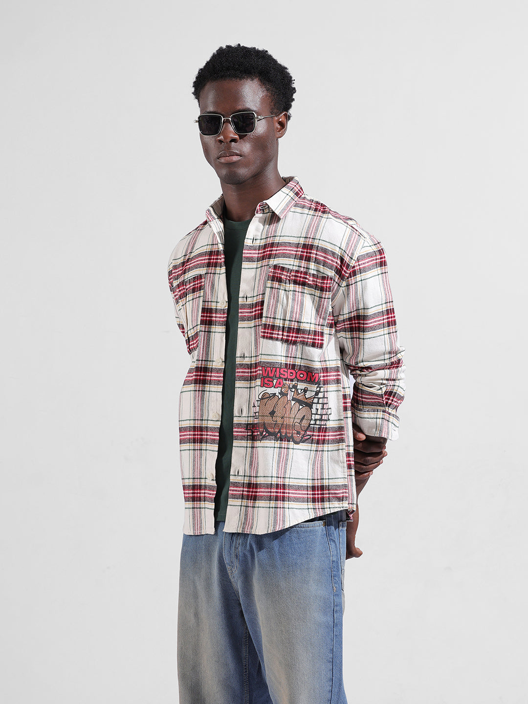 Men's Off White Relaxed Fit Checkered Street Shirt
