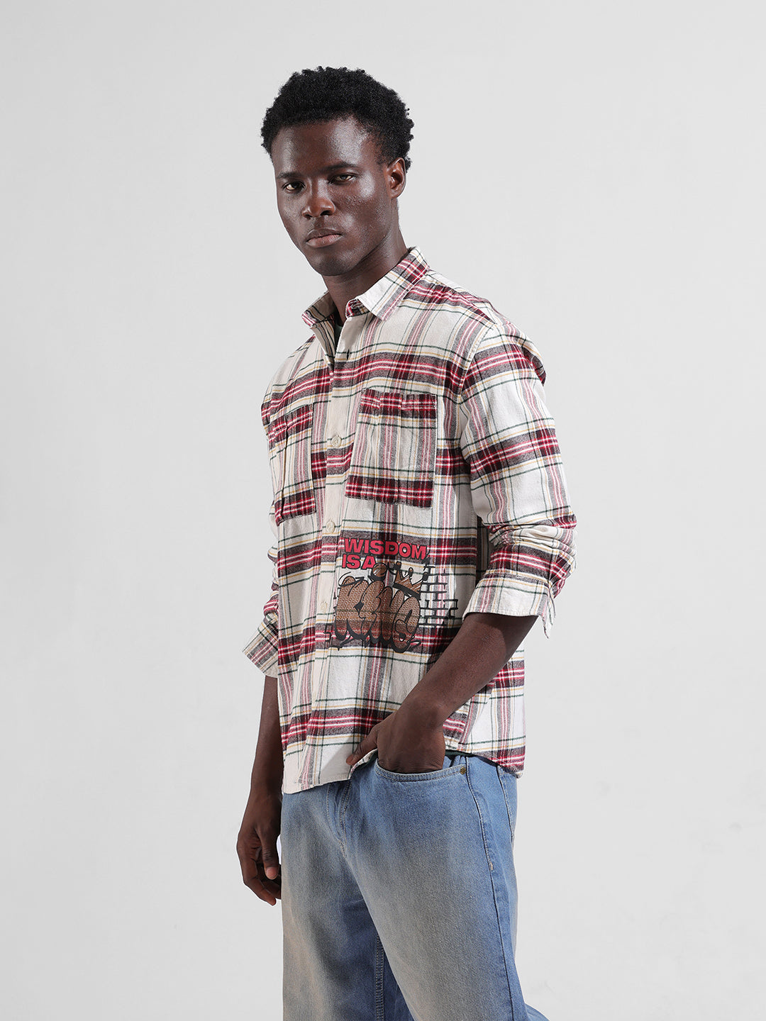 Men's Off White Relaxed Fit Checkered Street Shirt