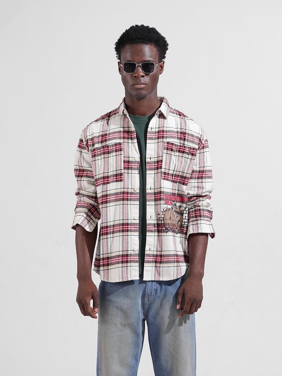 Men's Off White Relaxed Fit Checkered Street Shirt