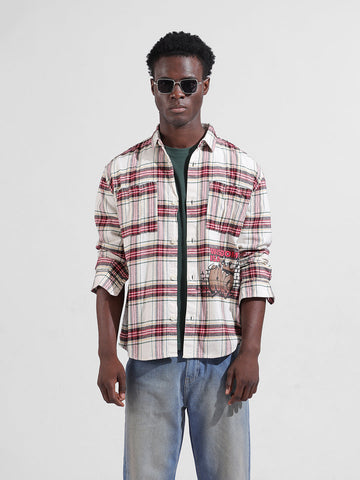 Men's Off White Relaxed Fit Checkered Street Shirt