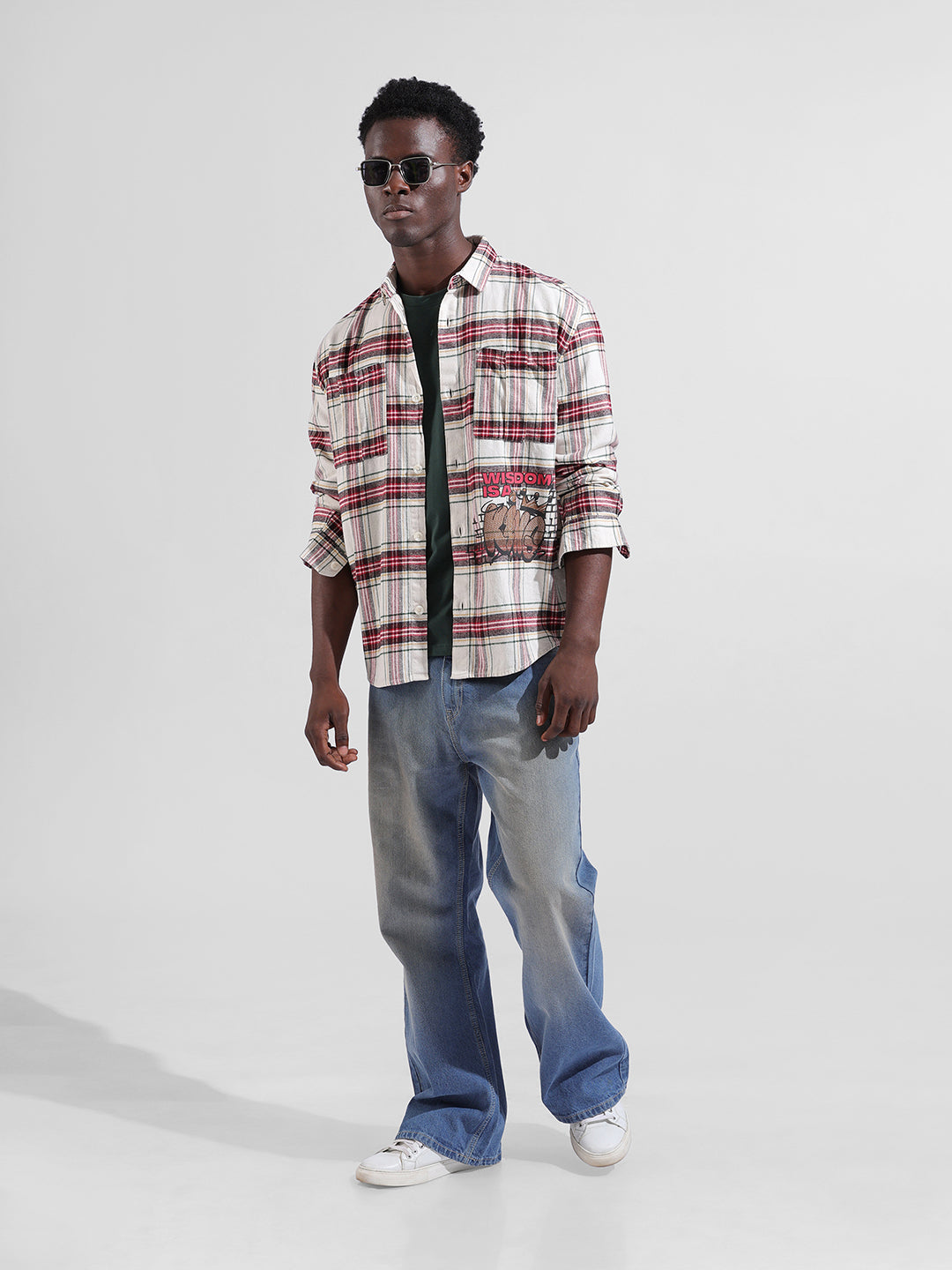 Men's Off White Relaxed Fit Checkered Street Shirt