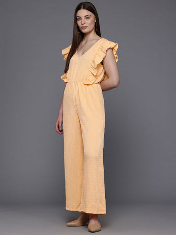 Freehand Women Regular Fit Textured Ruffled Jumpsuit