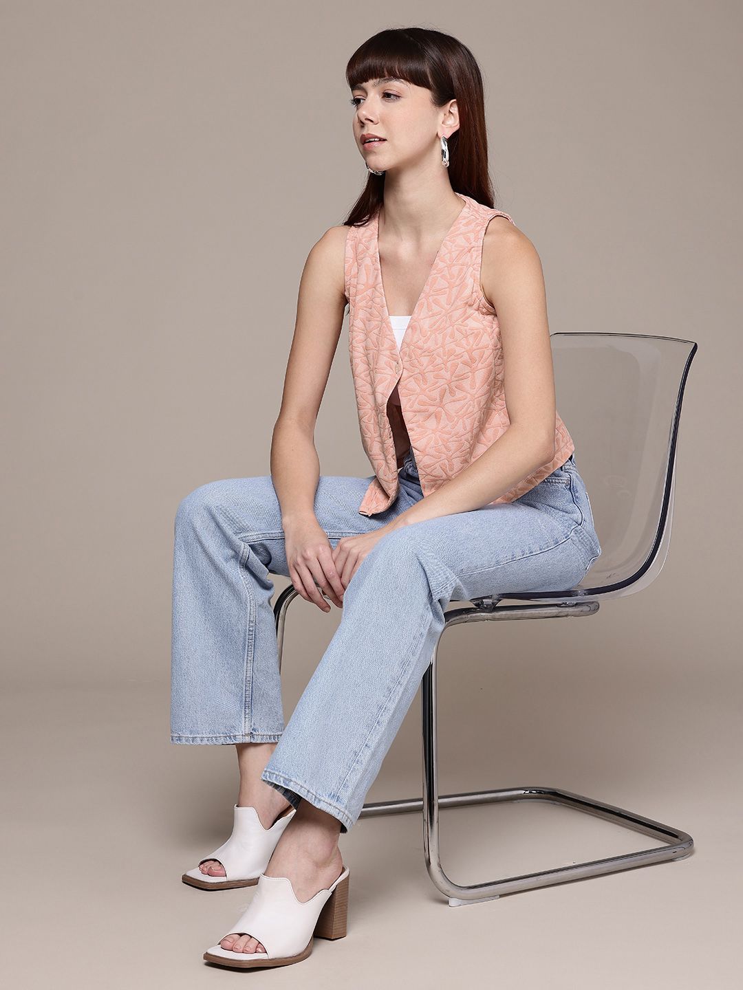 Freehand Peach Women's Fitted Textured Cinched Waist Top