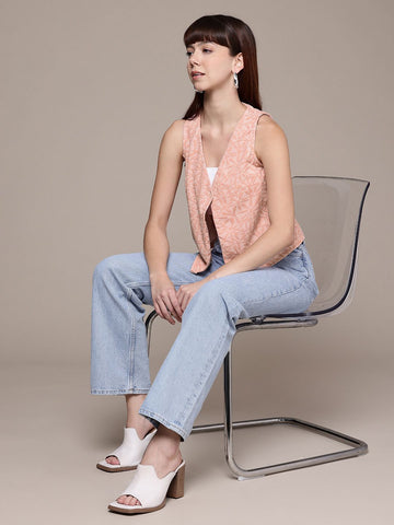 Freehand Peach Women's Fitted Textured Cinched Waist Top