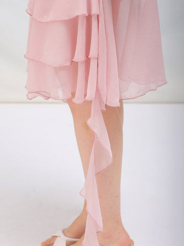 Women's Solid Fitted Halter Neck Ruffle Dress