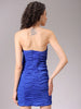 Women's Blue Fitted Solid Tube Dress