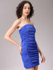 Women's Blue Fitted Solid Tube Dress