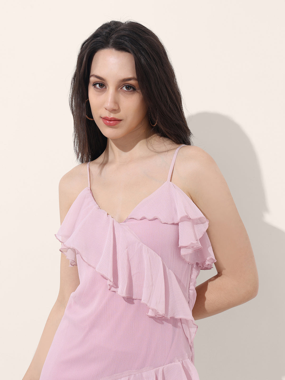 Women's Pink Fit and Flare Solid Asymmetric Dress