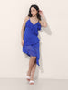 Women's Blue Fit and Flare Solid Asymmetric Dress