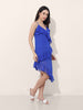 Women's Blue Fit and Flare Solid Asymmetric Dress