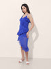 Women's Blue Fit and Flare Solid Asymmetric Dress