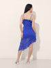 Women's Blue Fit and Flare Solid Asymmetric Dress