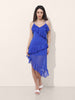 Women's Blue Fit and Flare Solid Asymmetric Dress