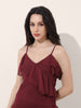 Women's Maroon Fit and Flare Solid Asymmetric Dress