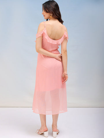 Women's Solid A-Line Ruffle Dress