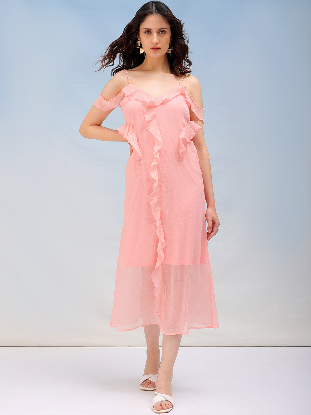 Women's Solid A-Line Ruffle Dress