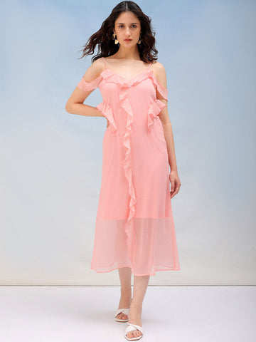 Women's Solid A-Line Ruffle Dress