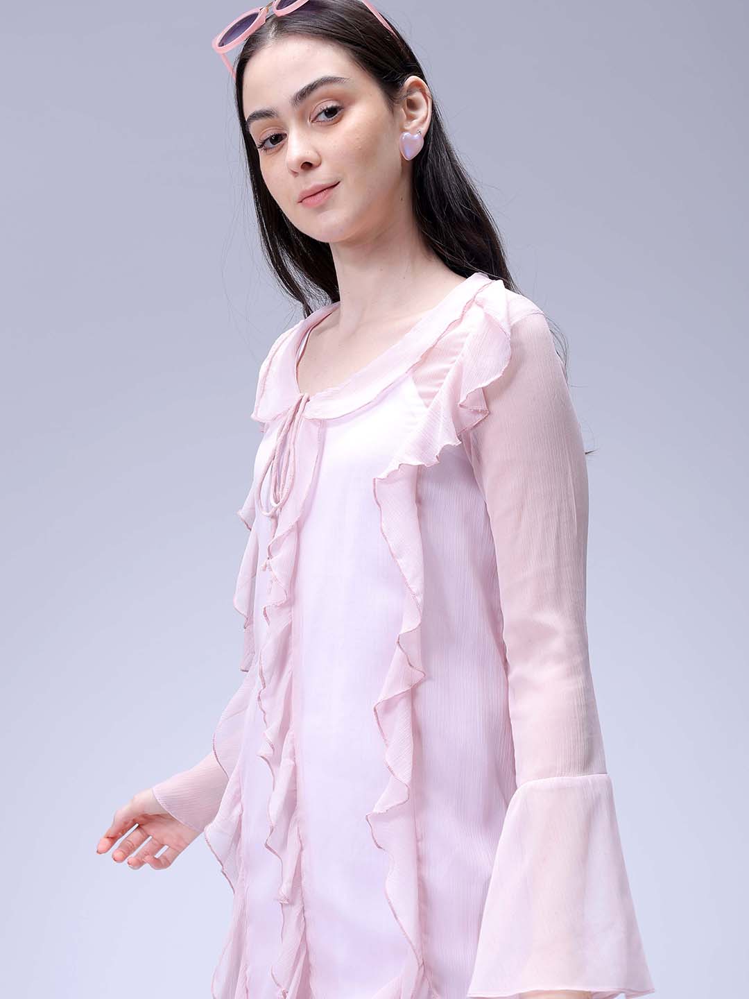 Women's Pink A-Line Solid Ruffle Dress