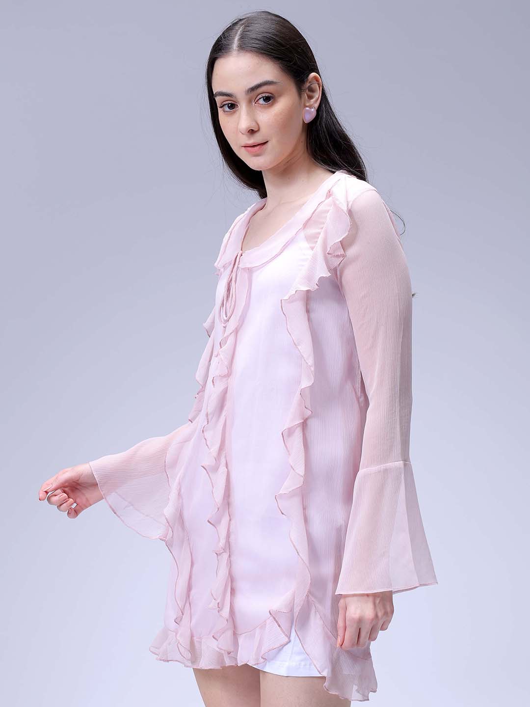 Women's Pink A-Line Solid Ruffle Dress
