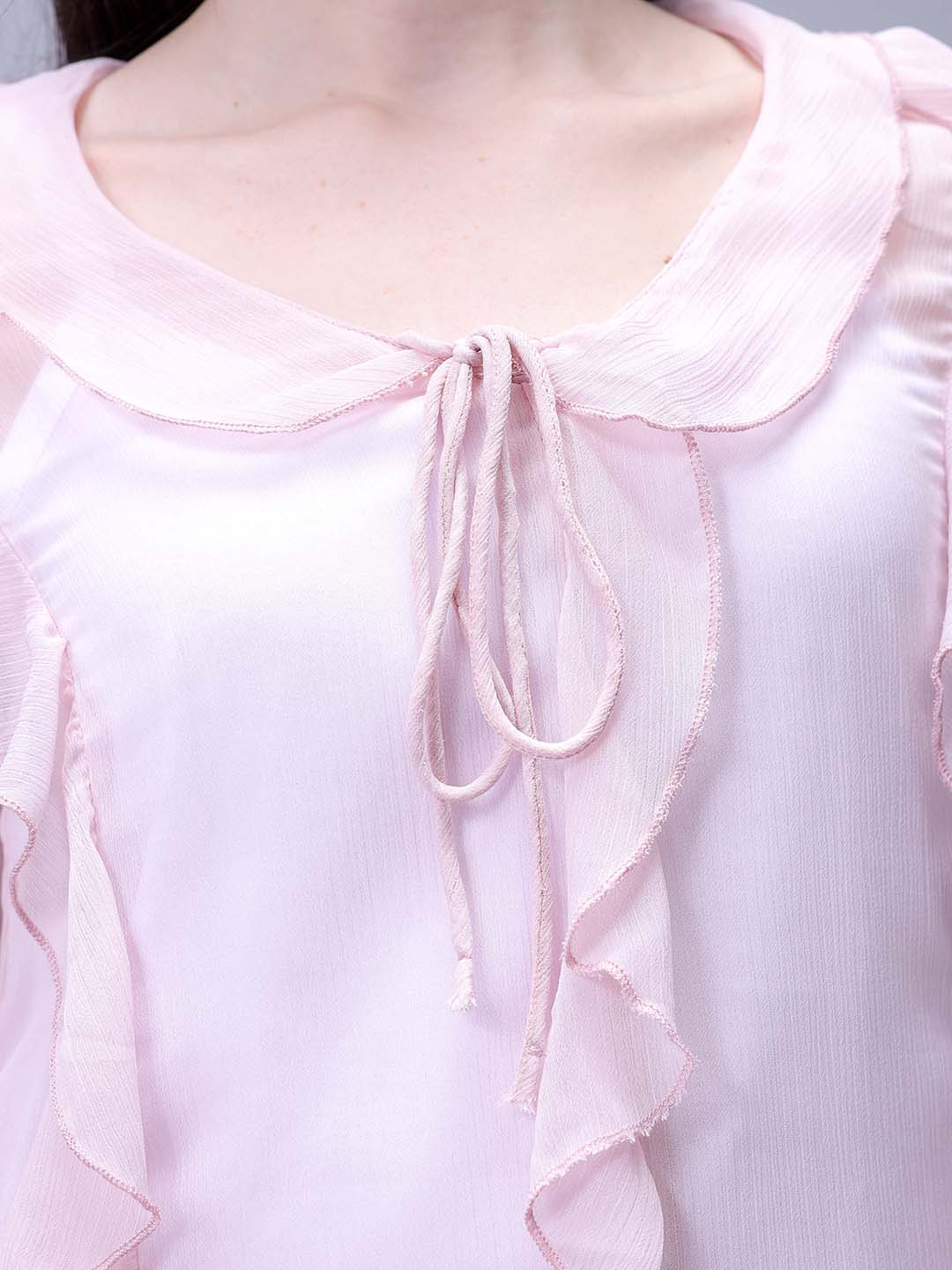 Women's Pink A-Line Solid Ruffle Dress