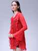 Women's Red A-Line Solid Ruffle Dress