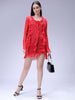 Women's Red A-Line Solid Ruffle Dress