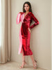 Women's Colourblocked Knot Velvet Dress