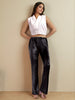 Women's Black Regular Fit Solid Velvet Bootcut Trousers