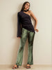 Women's Green Regular Fit Solid Velvet Bootcut Trousers