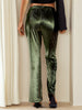 Women's Green Regular Fit Solid Velvet Bootcut Trousers