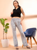 Women's Grey Regular Fit Solid Party Velvet Trousers