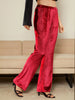 Women's Red Regular Fit Solid Velvet Bootcut Trousers