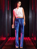Women's Blue Regular Fit Solid Velvet Bootcut Trousers