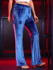 Women's Blue Regular Fit Solid Velvet Bootcut Trousers