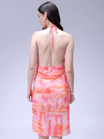 Women's Peach Fitted Gathered Dress