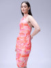 Women's Peach Fitted Gathered Dress