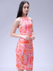 Women's Peach Fitted Gathered Dress
