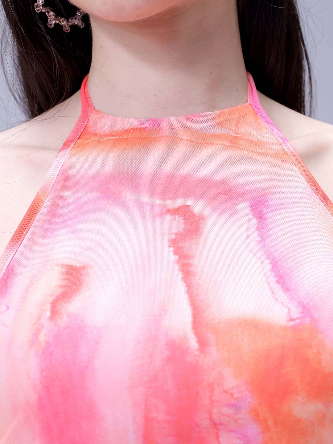 Women's Peach Fitted Gathered Dress