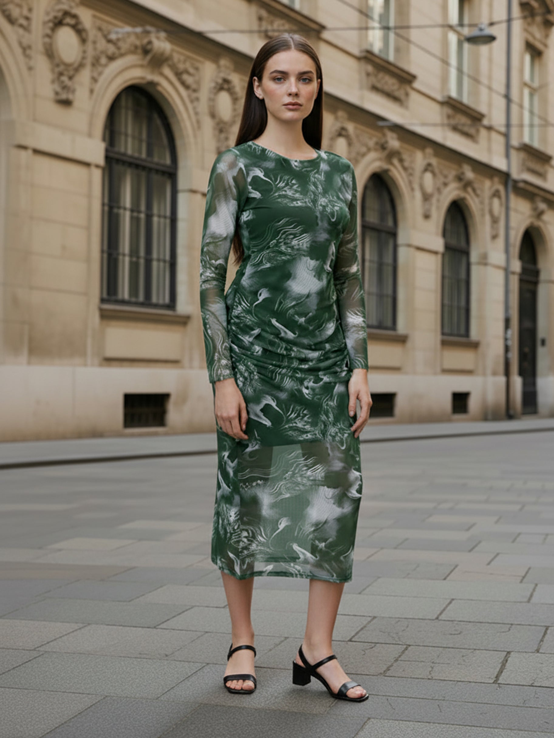 Women Black Fit Grey Long Sleeves Dress