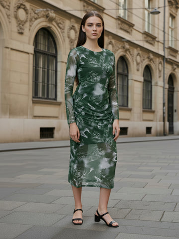 Women Black Fit Grey Long Sleeves Dress