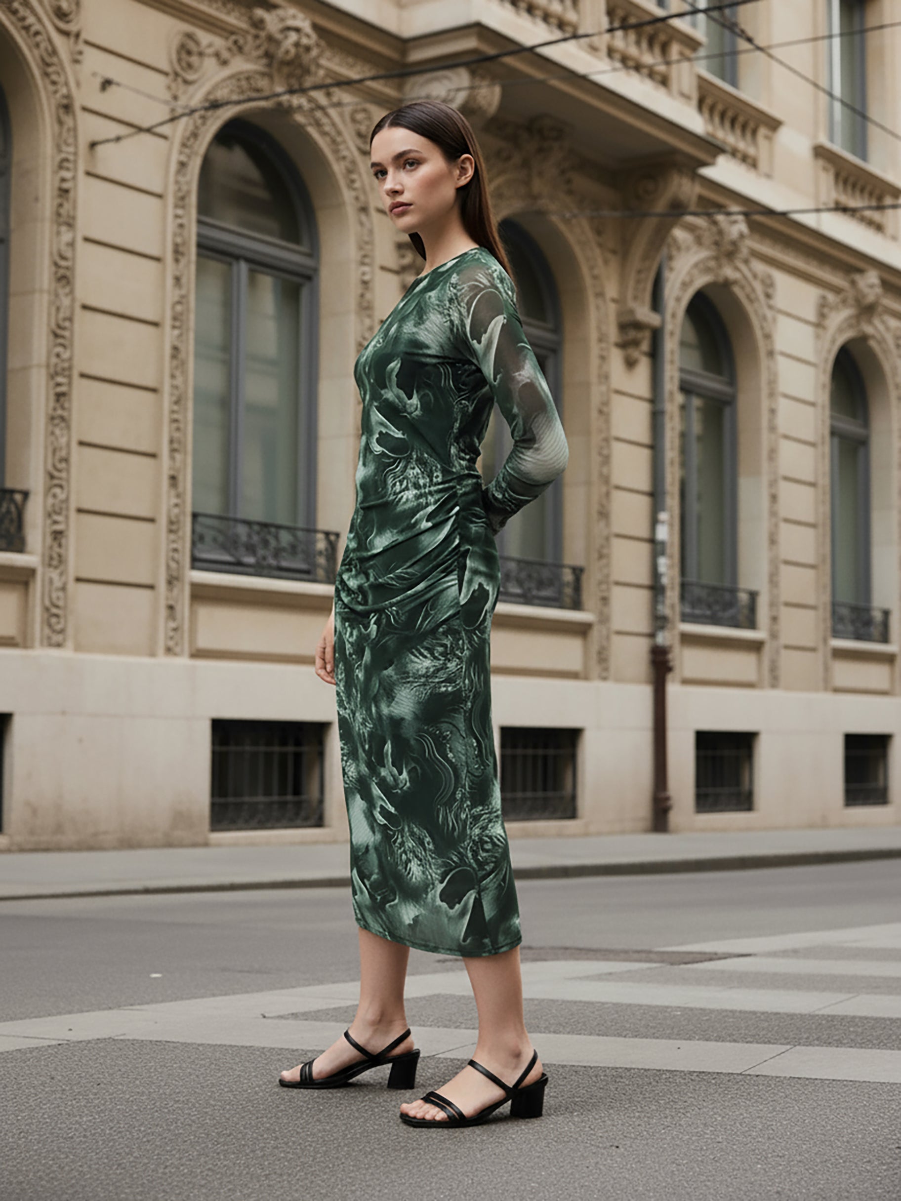 Women Black Fit Grey Long Sleeves Dress