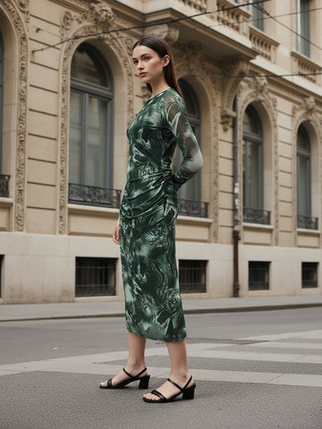 Women Black Fit Grey Long Sleeves Dress