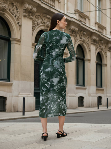 Women Black Fit Grey Long Sleeves Dress