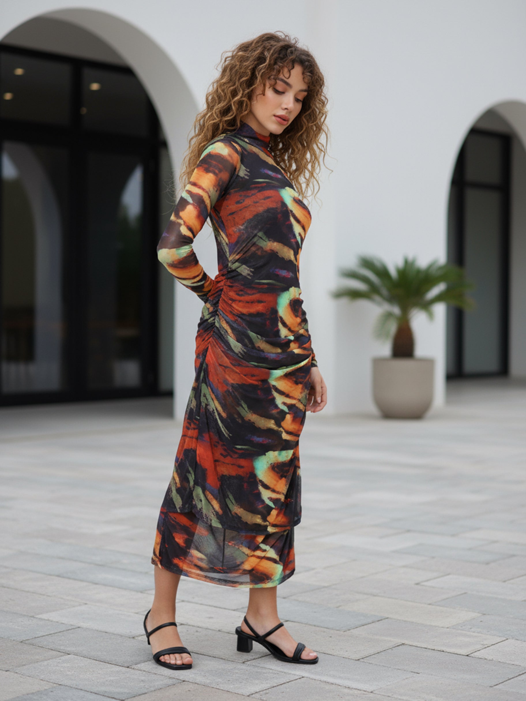 Women Multicolor Fit Black Full Sleeves Dress