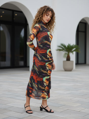 Women Multicolor Fit Black Full Sleeves Dress