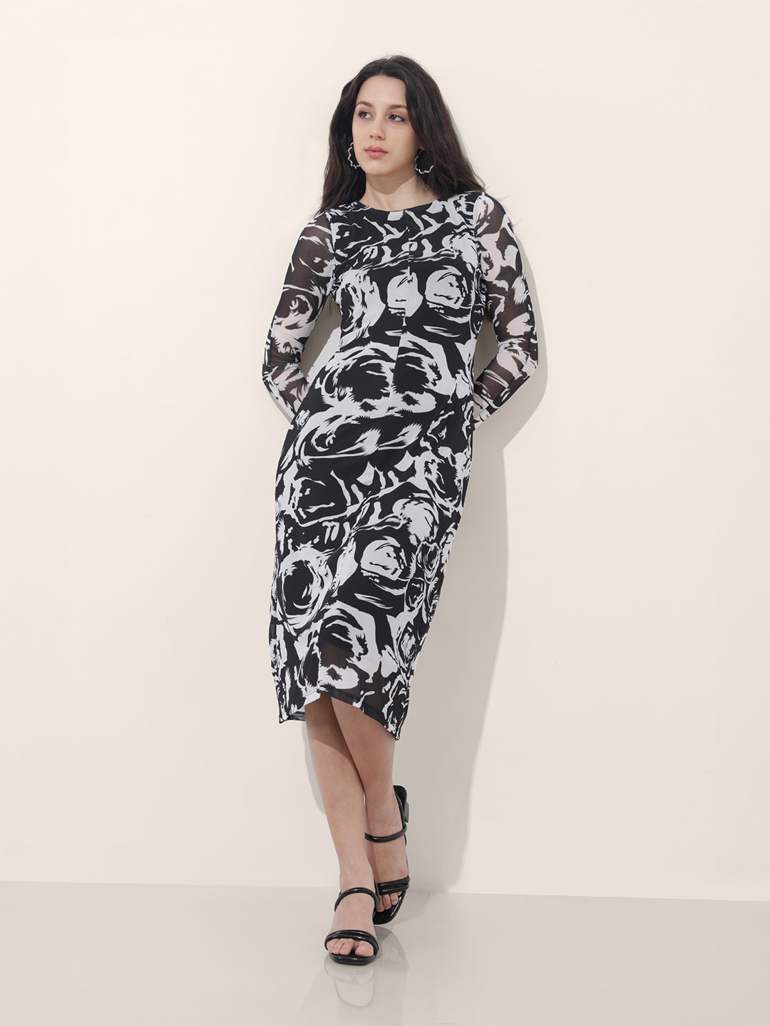 Women's Black Floral Midi Dress