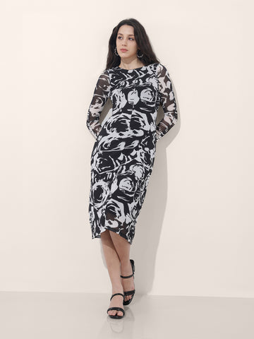 Women's Black Floral Midi Dress