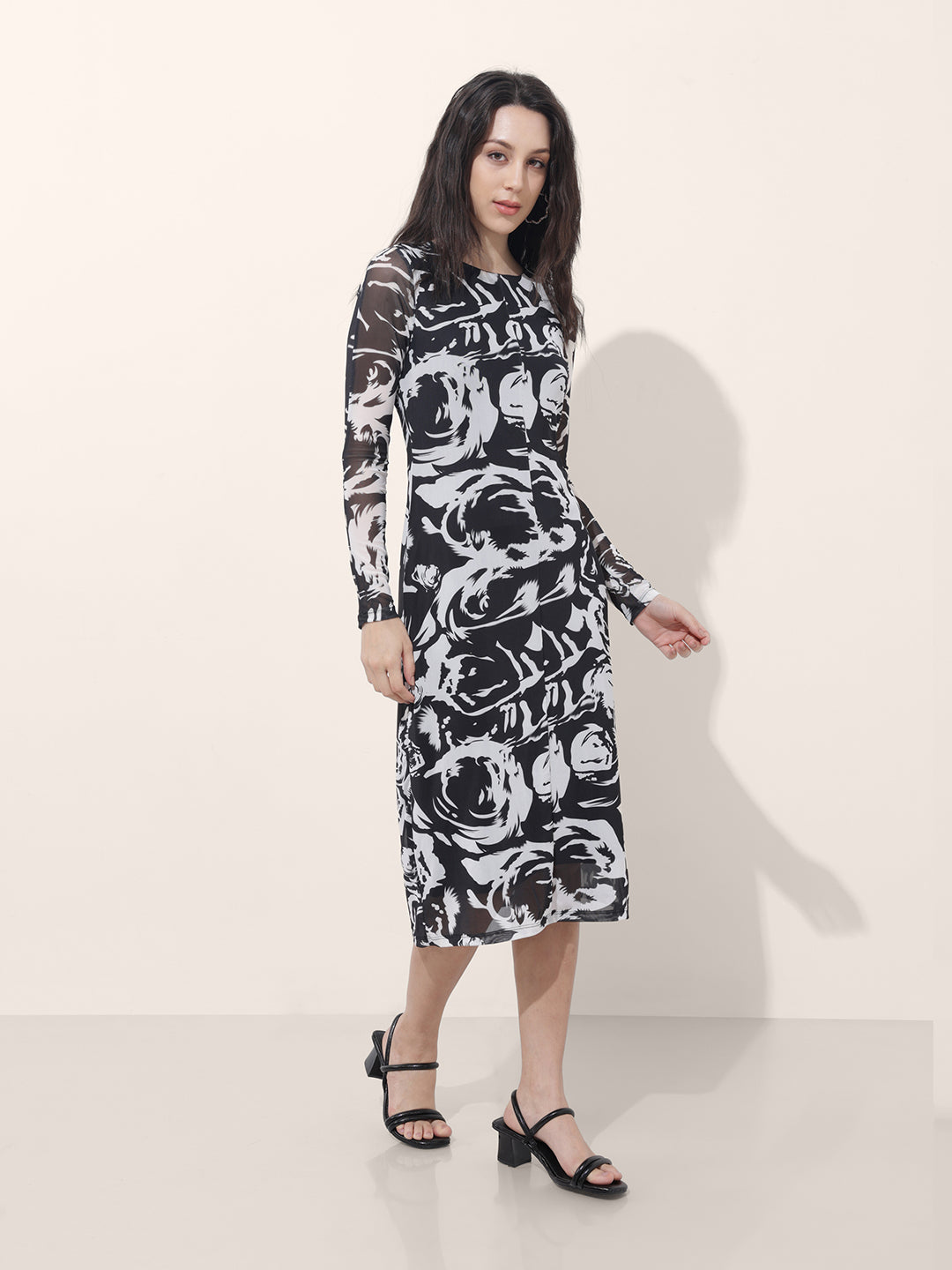 Women's Black Floral Midi Dress