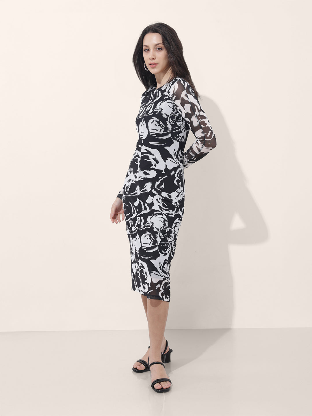 Women's Black Floral Midi Dress